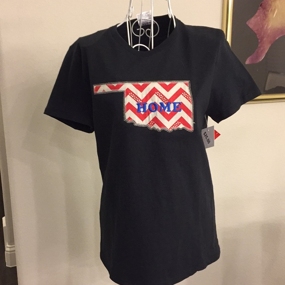 OKLAHOMA HOME T-Shirt Patriotic with Bling NWT S